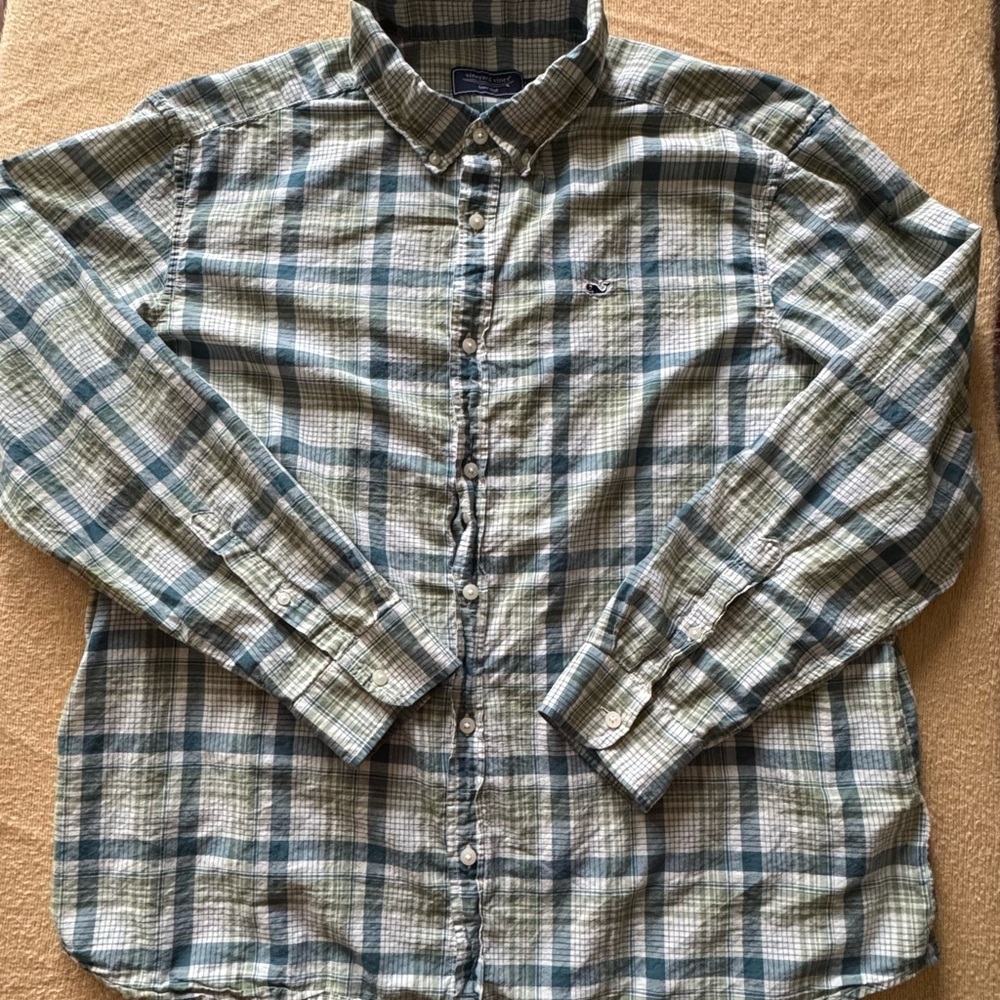 Vineyard Vines Men's Plaid Shirt - Blue and Green